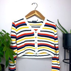NASTY GAL Cropped Stripped Cardigan Sweater S